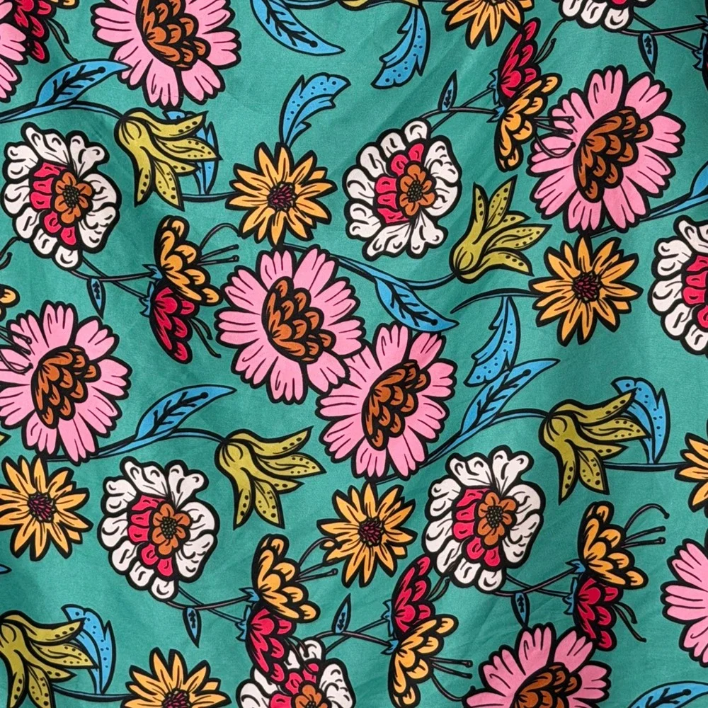 Zara Floral Geometric Square Scarf Pink Teal Green Silk Feel Neckerchief 26x28.5